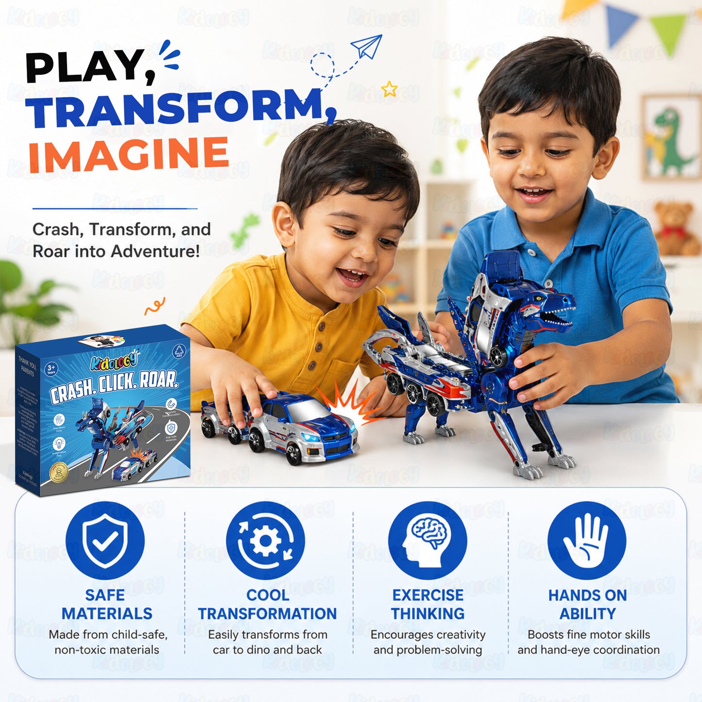 2-in-1 Magnetic Transforming Car to Dragon Toy