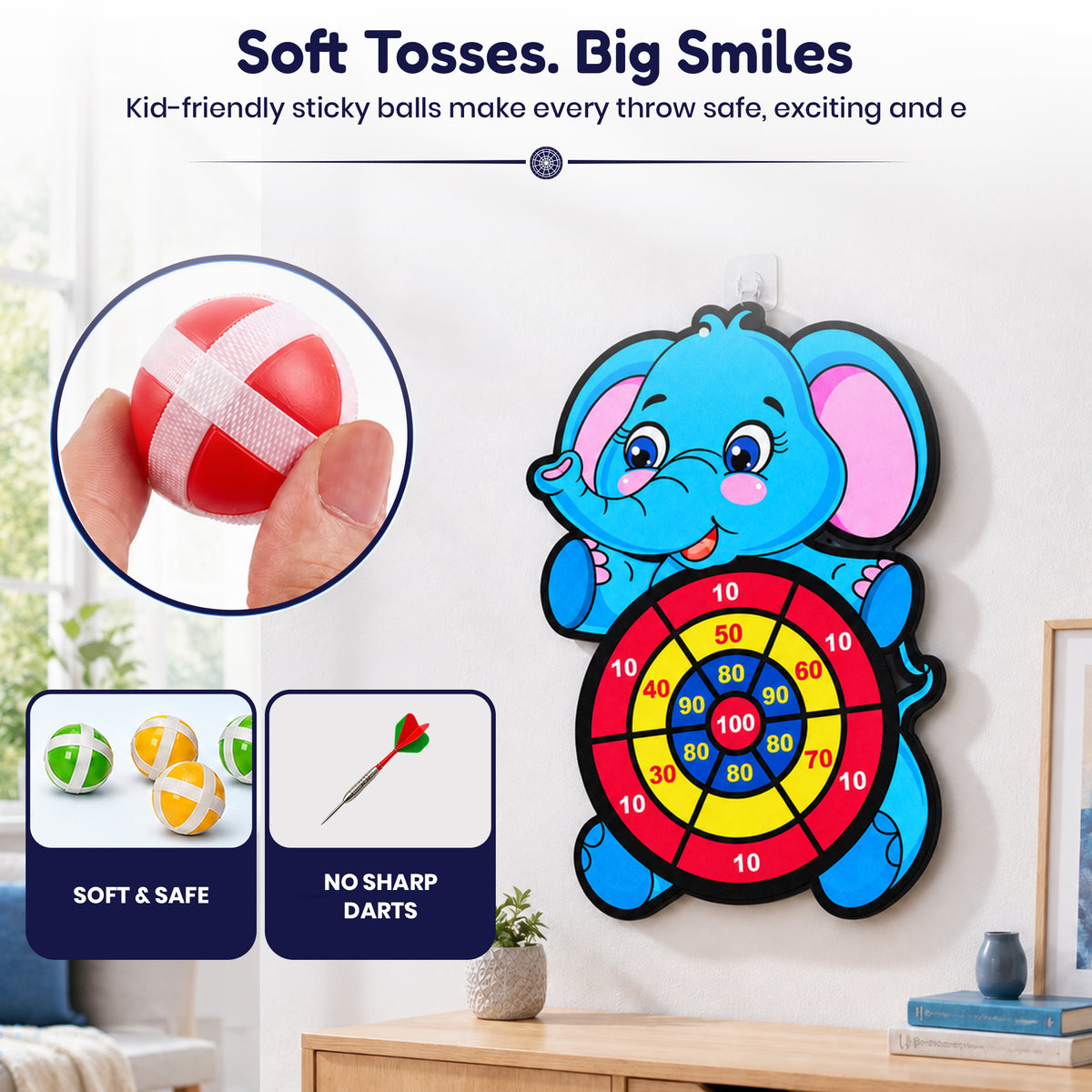 Large Blue Elephant Dart Board by Kidology, view 7