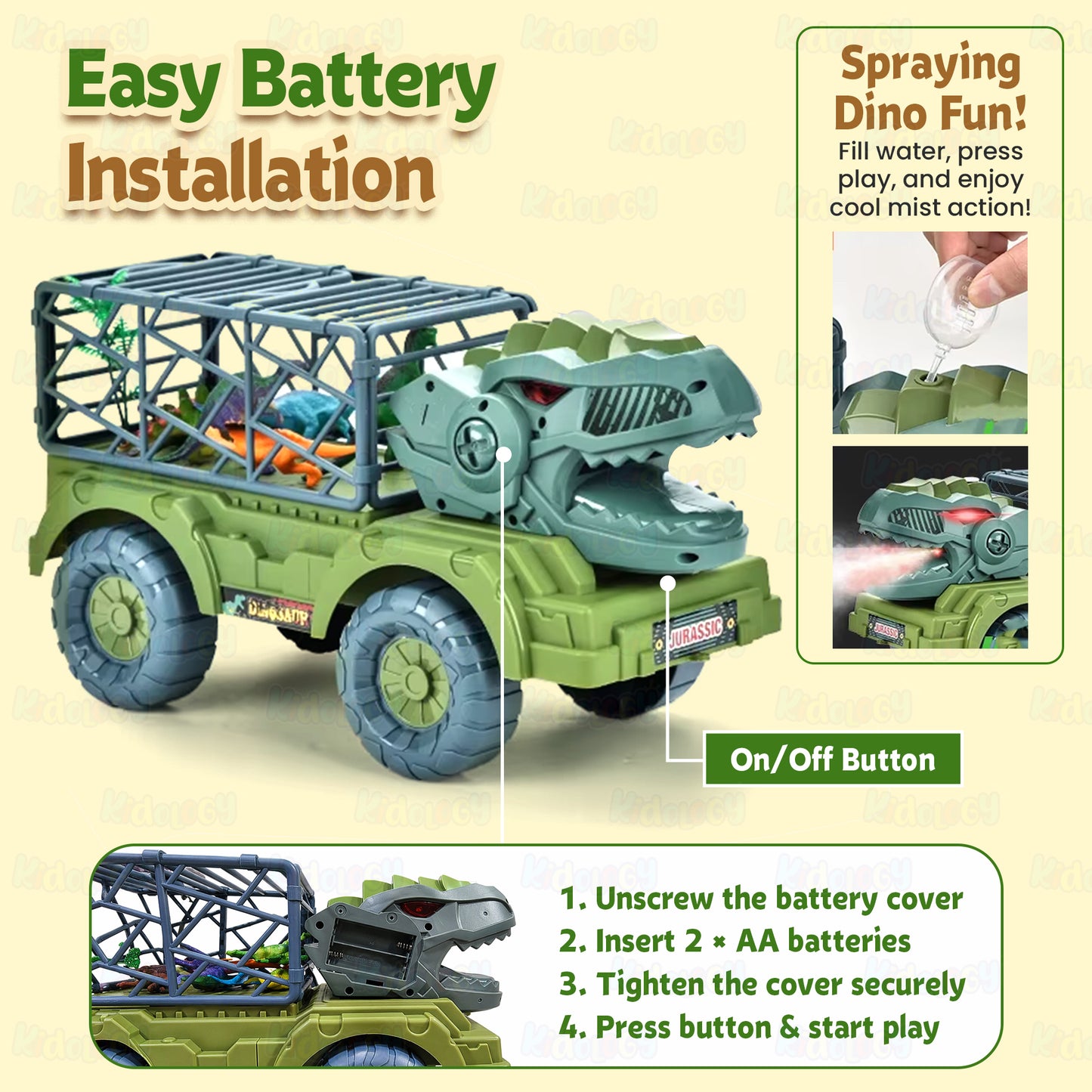 Roaring Dinosaur Transport Truck with Mist Spray & LED Eyes