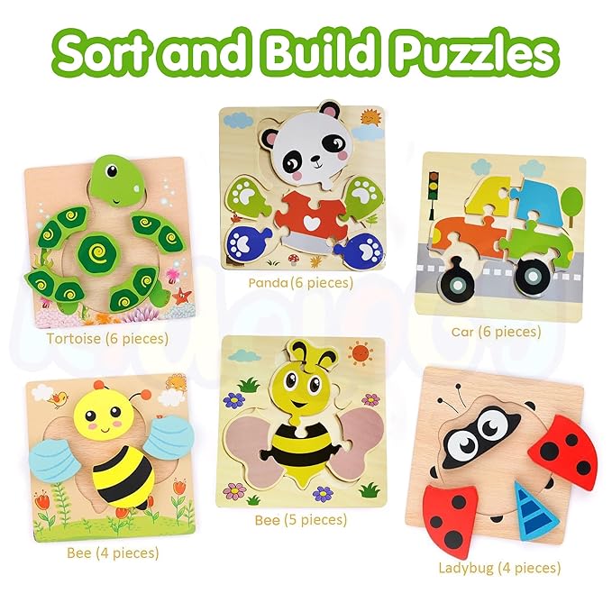 Wooden Jigsaw Puzzle Set – 6-Pack Animal Shape Montessori Toy for Kids