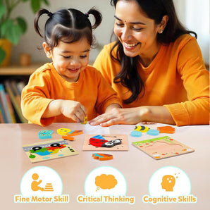 Wooden Jigsaw Puzzle Set – 6-Pack Animal Shape Montessori Toy for Kids