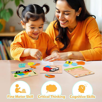 Wooden Jigsaw Puzzle Set – 6-Pack Animal Shape Montessori Toy for Kids
