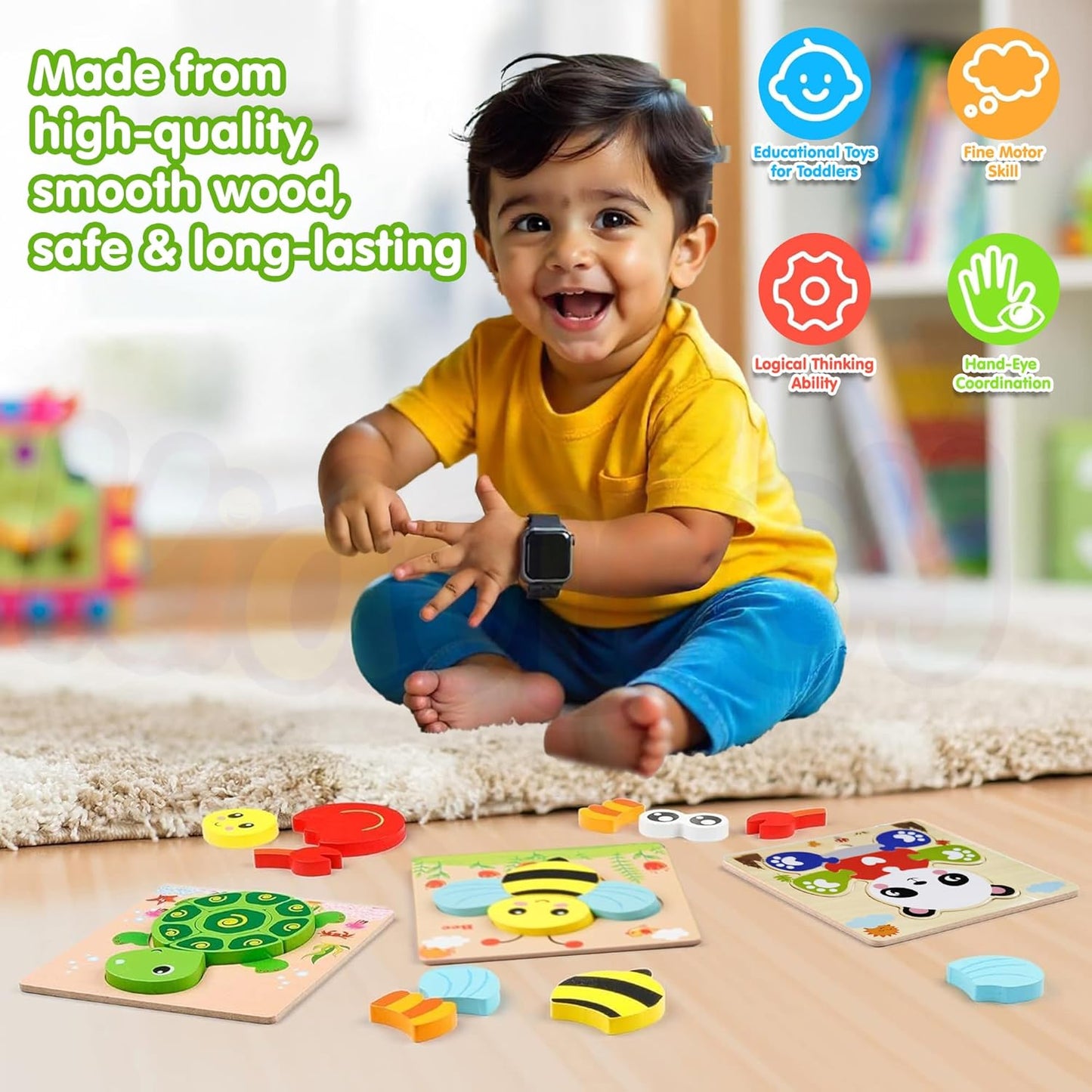 Wooden Jigsaw Puzzle Set – 6-Pack Animal Shape Montessori Toy for Kids