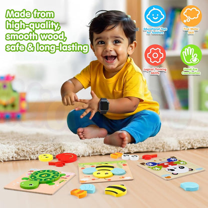 Wooden Jigsaw Puzzle Set – 6-Pack Animal Shape Montessori Toy for Kids