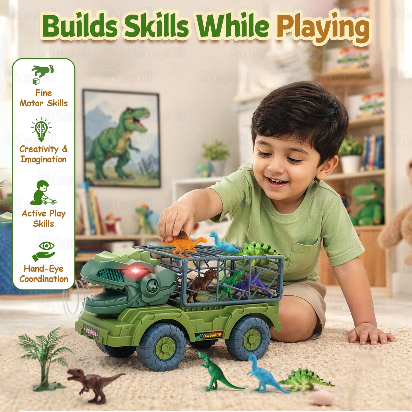 Roaring Dinosaur Transport Truck with Mist Spray & LED Eyes