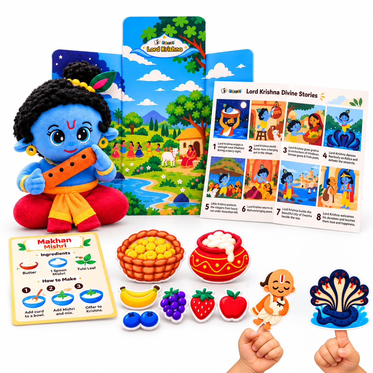 Krishna’s Divine Storytelling & Pretend Playset – With Makhan Recipe Card, Music & Mantra Chanting