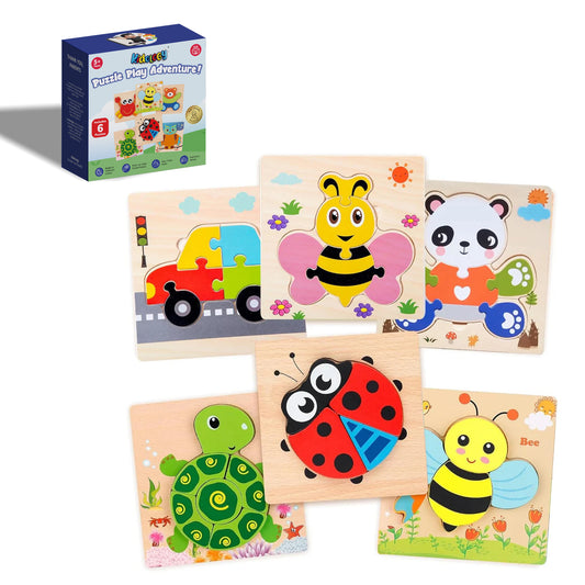 Wooden Jigsaw Puzzle Set – 6-Pack Animal Shape Montessori Toy for Kids