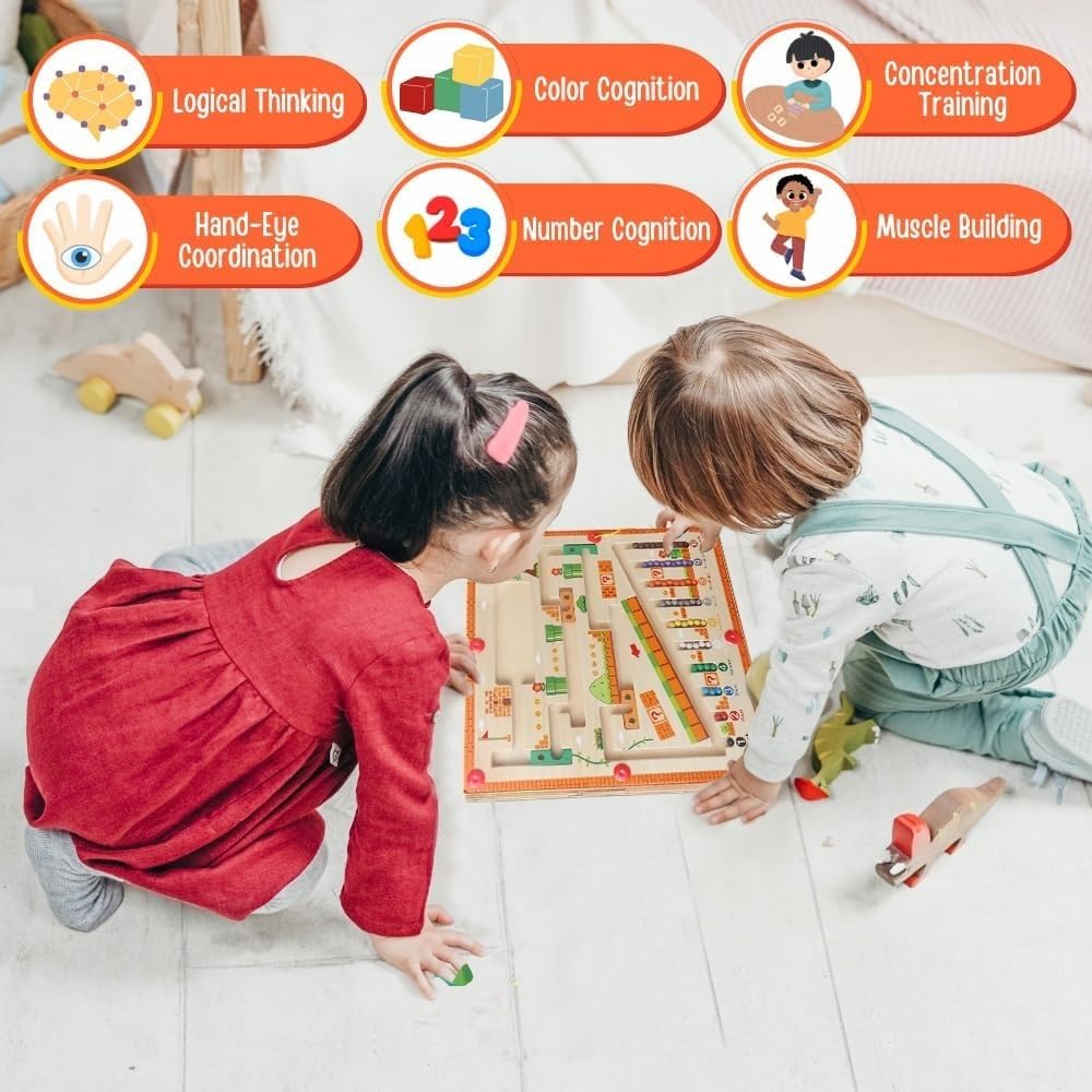 Wooden Magnetic Color and Number Mushroom Maze for Kids