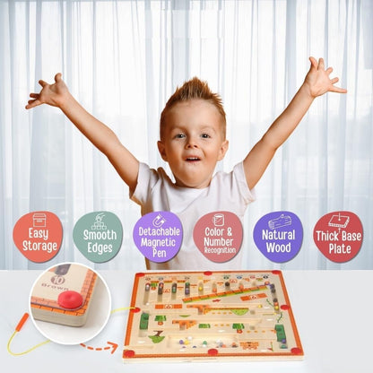 Wooden Magnetic Color and Number Mushroom Maze for Kids