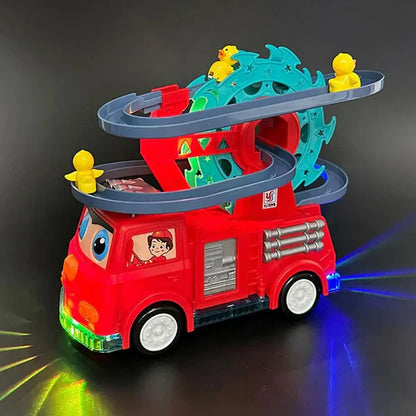 Interactive Fire Truck Toy with Duck Slide and Lights