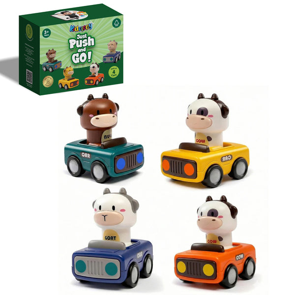 Big Head Animals Press & Go Racing Cars