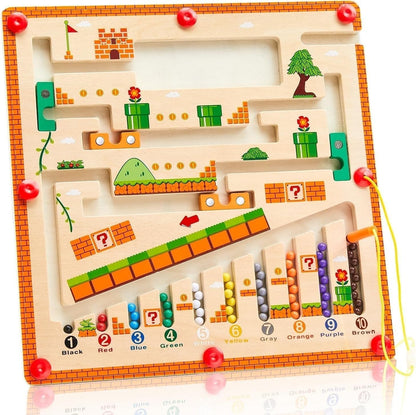 Wooden Magnetic Color and Number Mushroom Maze for Kids