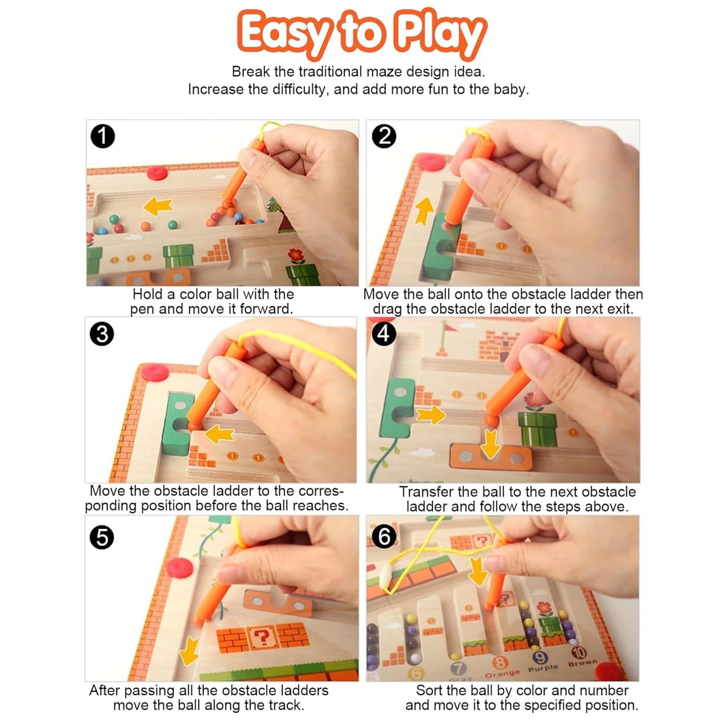 Wooden Magnetic Color and Number Mushroom Maze for Kids