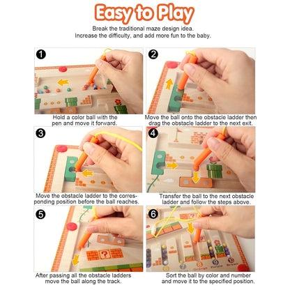 Wooden Magnetic Color and Number Mushroom Maze for Kids