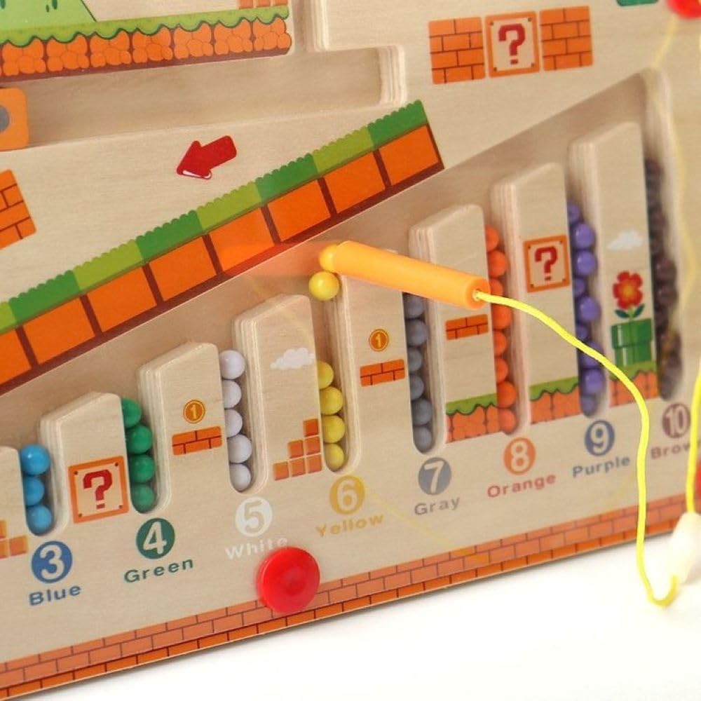 Wooden Magnetic Color and Number Mushroom Maze for Kids