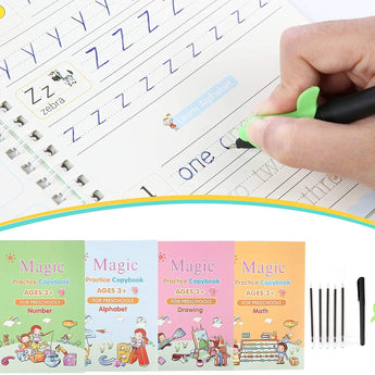 Magic Practice Copybook with pen (4 BOOKS +10 REFILLS) - HelloKidology