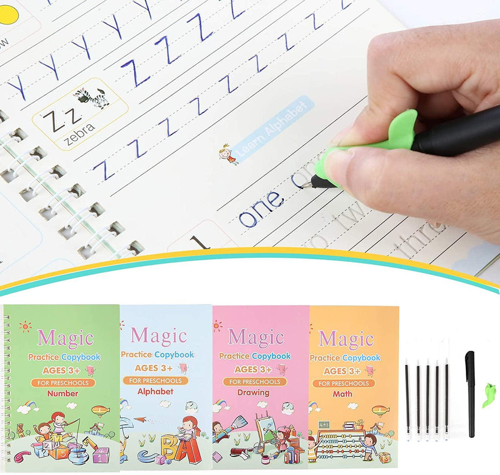 Magic Practice Copybook with pen (4 BOOKS +10 REFILLS) - HelloKidology