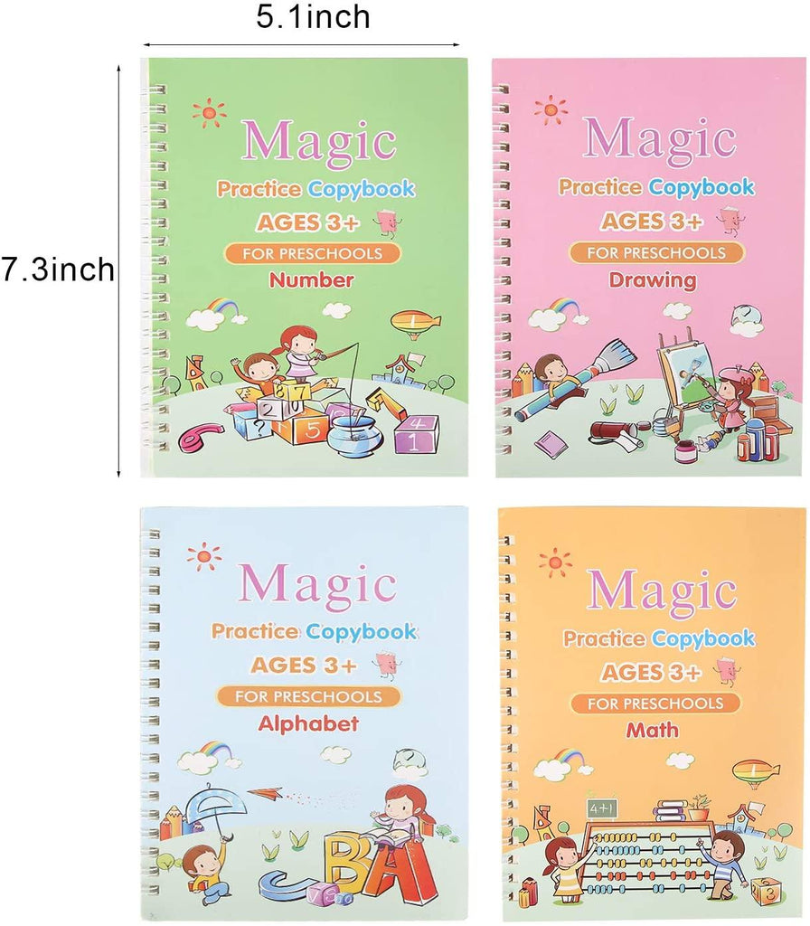 Magic Practice Copybook with pen (4 BOOKS +10 REFILLS) - HelloKidology
