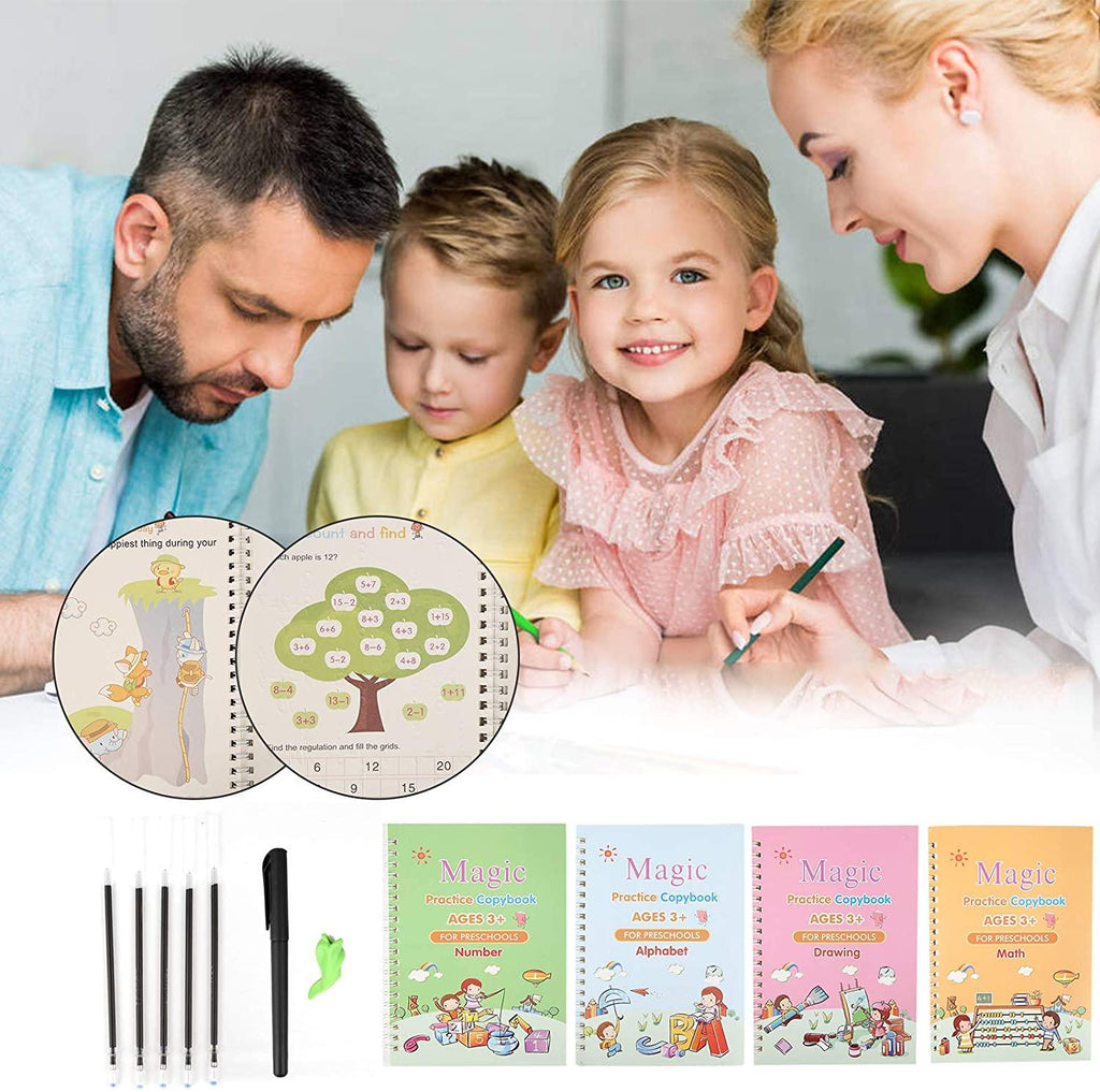 Magic Practice Copybook with pen (4 BOOKS +10 REFILLS) - HelloKidology