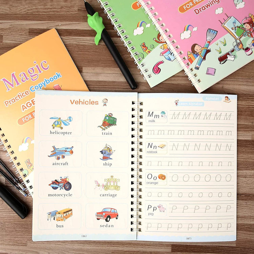 Magic Practice Copybook with pen (4 BOOKS +10 REFILLS) - HelloKidology